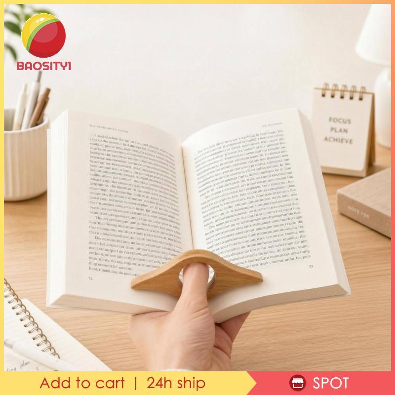 [Baosity1] Finger Loop Page Holder Natural Wooden Book Page Holder Wood Reading Aid Tapered Ends