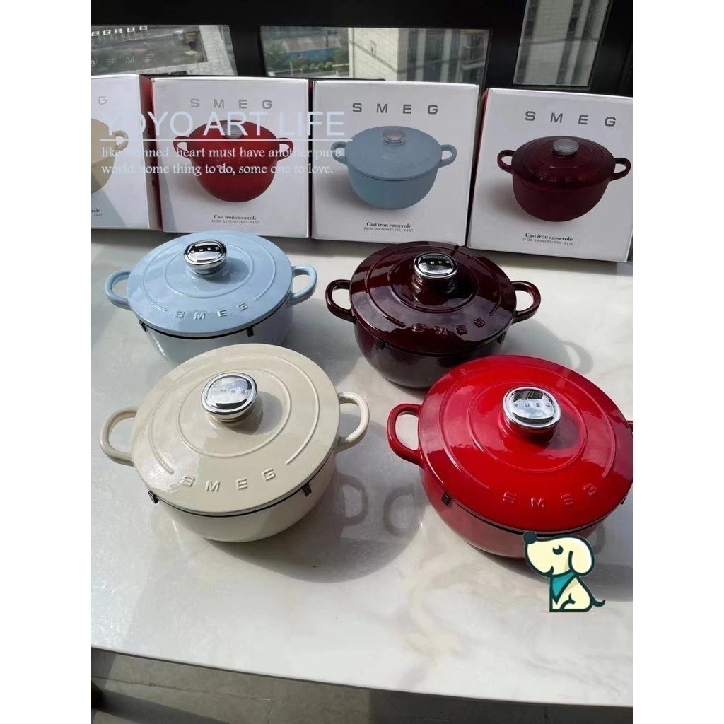 Pandon Home PD3 C6 สี่สี SMGE เหล็กหล่อเคลือบหม้อ Double-Ear Stew ซุปเตาแม่เหล็กไฟฟ้าแก๊สเหมาะสําหรั
