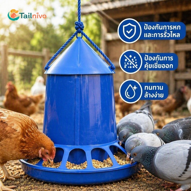 เครื่องป้อนไก่อัตโนมัติ Gravity Feed Pigeon Feeding Trough พลาสติกทนทานป้องกันการรั่วไหลทําความสะอาดง่าย