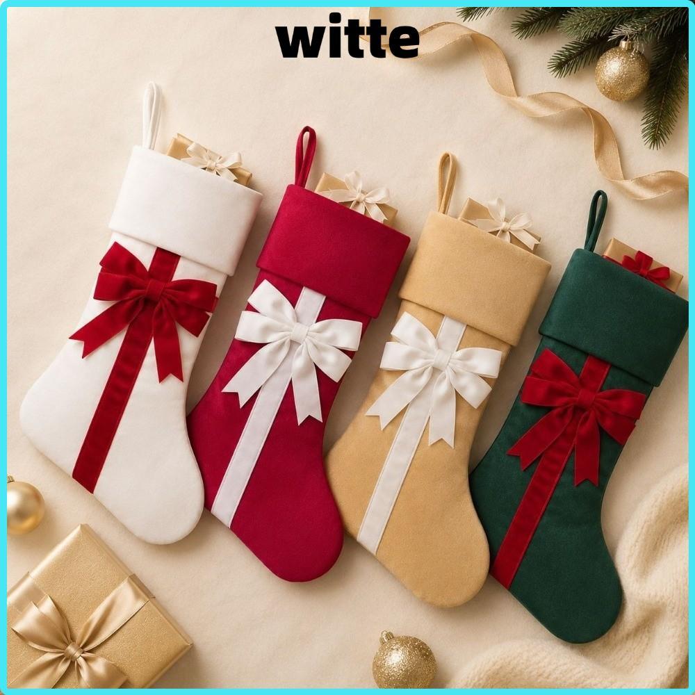 WITTE กํามะหยี่ Bow Tie Christmas Stocking, Fireplace Mantel Decor Holiday Party Christmas Stocking 