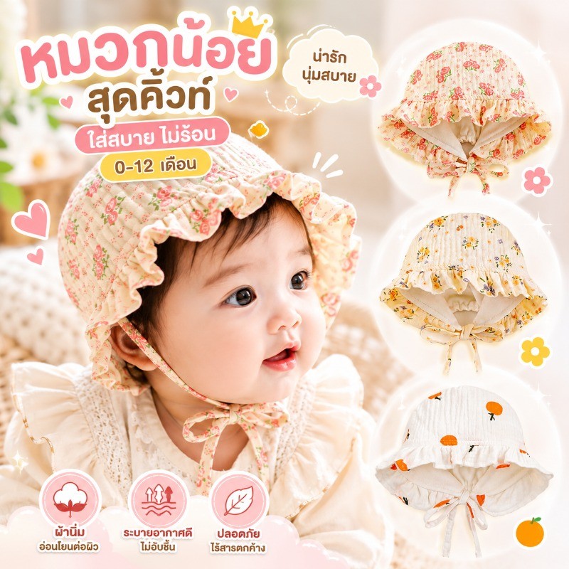 COD หมวกเด็กสาวน้อย ทรงเกาหลีระบายขอบหู ผ้านุ่มใส่สบาย กันหนาว ครอบหู ใส่ได้ทุกวัน น่ารักมาก