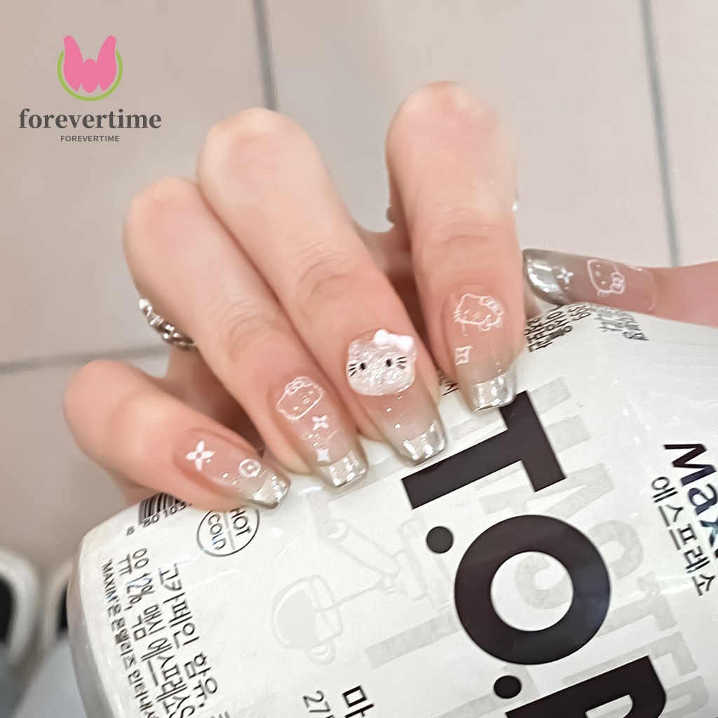 SP168 French Golden Glitter Cat Eye Handmade เล็บปลอม 10 ชิ้น