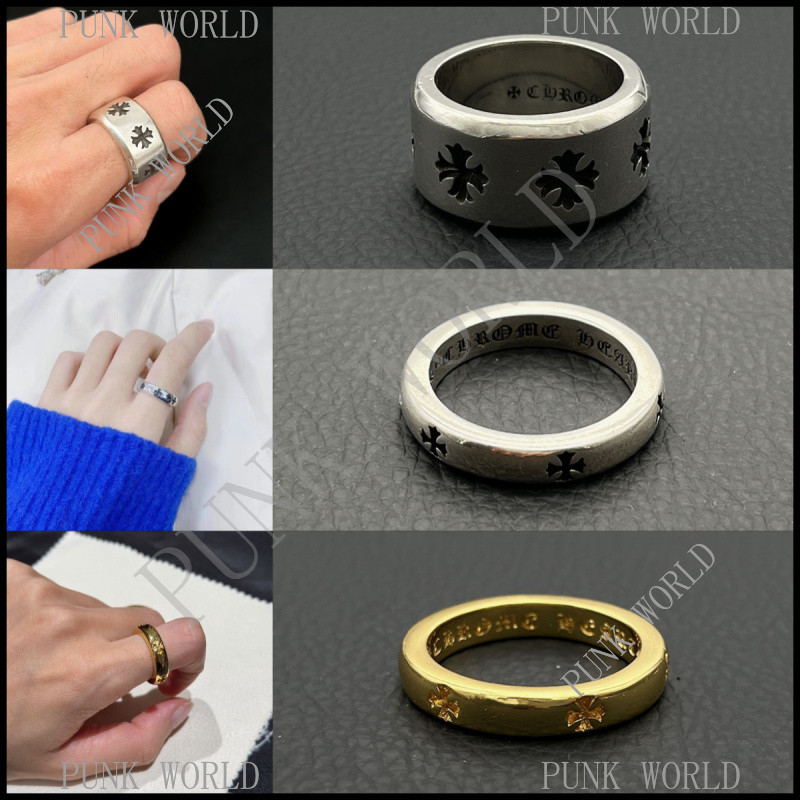 เงิน 925 ชุบ 22K Gold Cross ดอกไม้กว้างและแคบแหวน, Retro Punk Rock อุปกรณ์เสริม, Street Hip-Hop คู่เครื่องประดับ, Party ของขวัญ CJ012