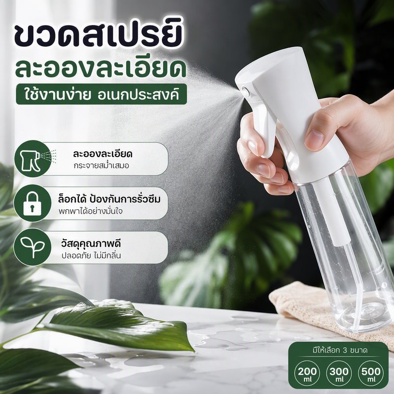 ขวดสเปรย์เปล่า ขวดสเปรย์แอลกอฮอล์ ระดับนาโน 200 / 300 /500มล พกพา ความจุสูง ทนทาน