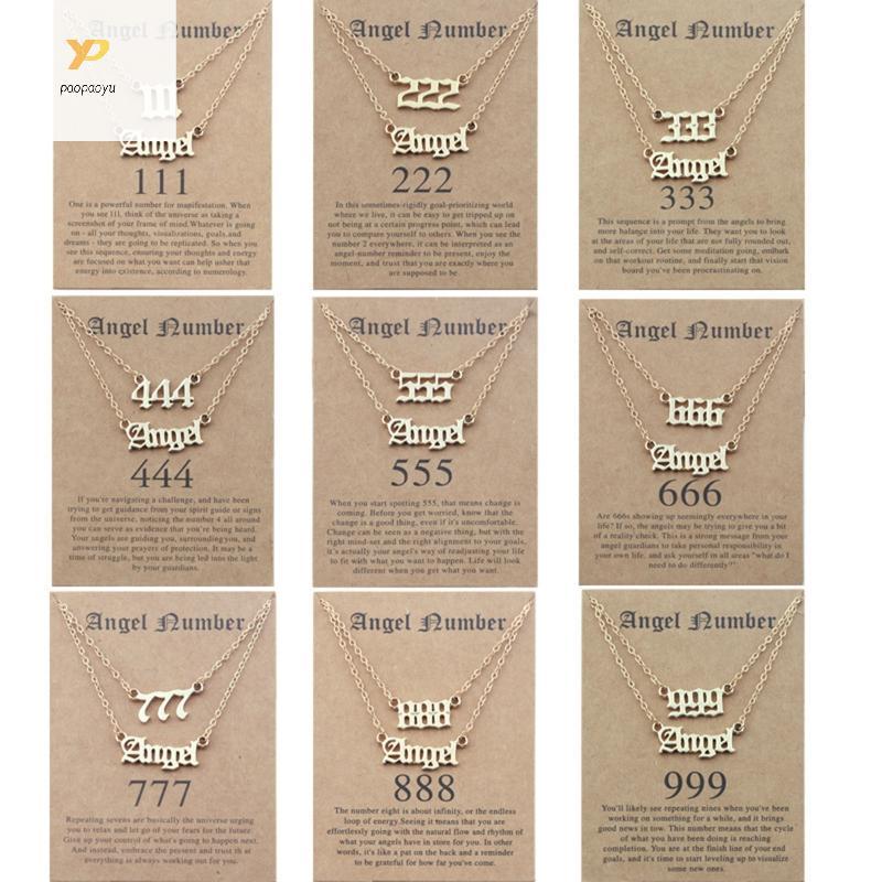 พีมี่ 2ชิ้นประณีตแองเจิลจํานวนสร้อยคอที่ไม่ซ้ํากันเค้นคอเครื่องประดับโซ่111 222 333 444 777สร้อยคอสร