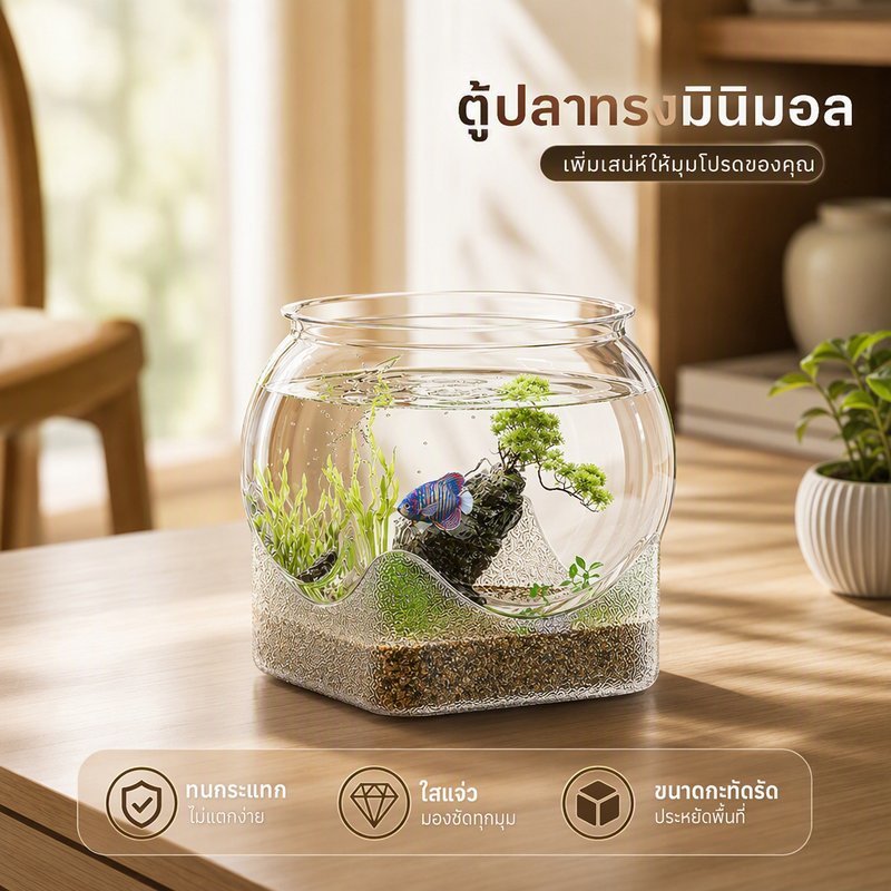 ตู้ปลา PET ใส ตั้งโต๊ะ โหลเลี้ยงปลาทอง อควาเรียม กันกระแทก ทนทาน เลี้ยงปลา ปลูกไม้น้ำ