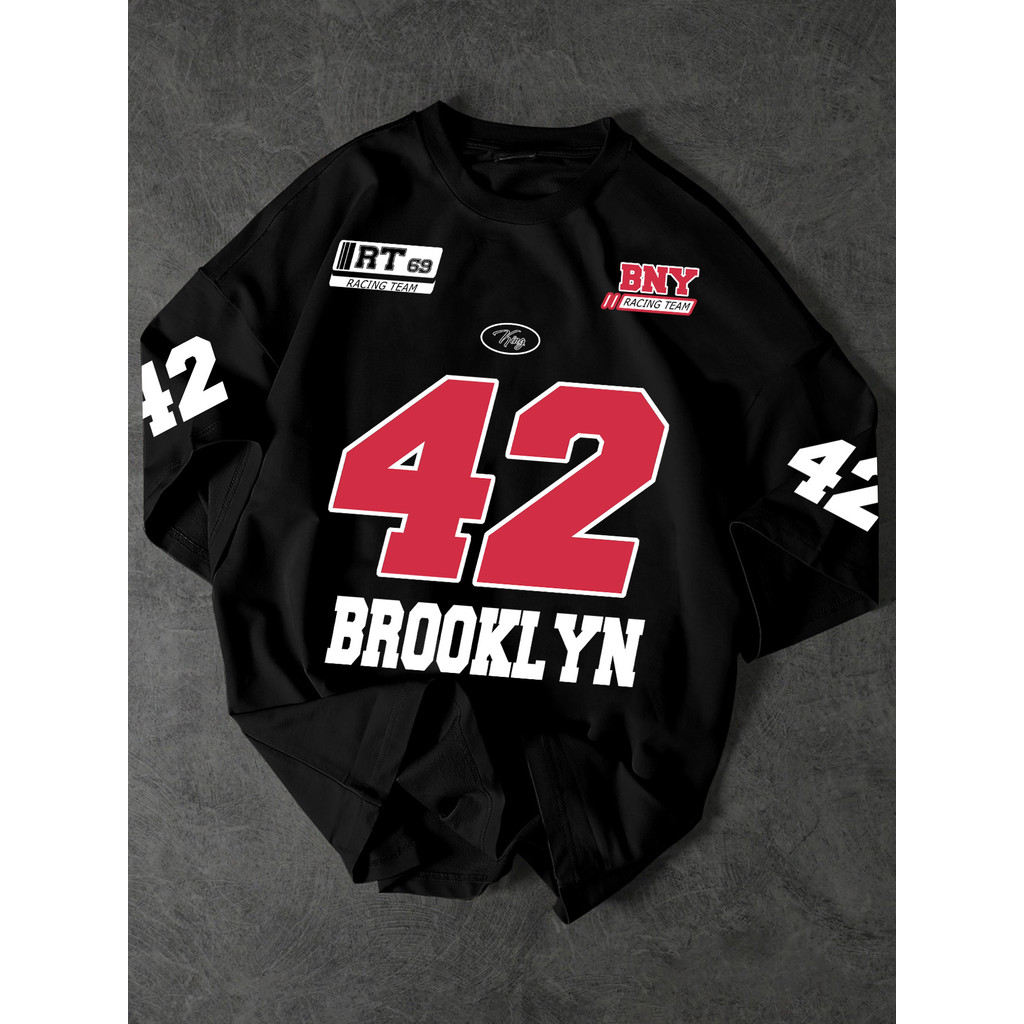 Modern Black Brooklyn 42 "Race Team" Retro Oversize Tee