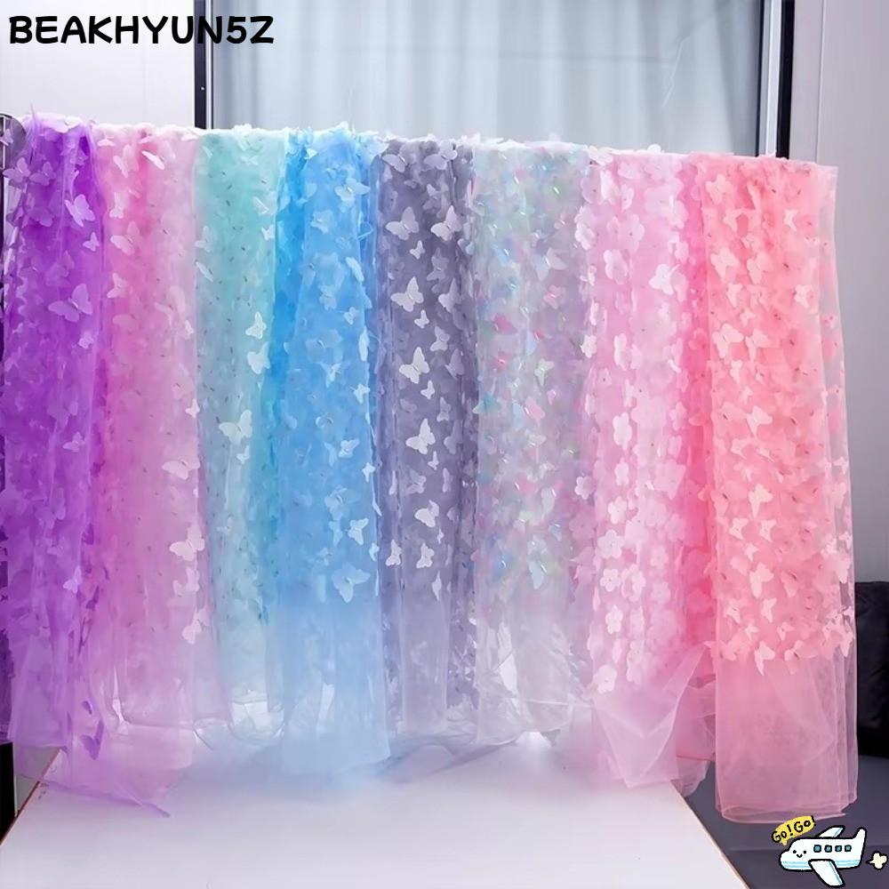 BEAKHYUN5Z ผ้าตาข่ายผีเสื้อ, ปักสายรุ้ง Handmade Tulle, 1Yard*130 ซม.Gradient Dress ผ้าเย็บผ้าสําหรั