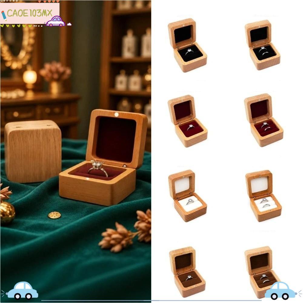 ICAOE103 ไม้แหวนกล่อง,ไม้ Jewlery เก็บหู Studs, Retro Simple กํามะหยี่ Jewlery Organizer แหวน