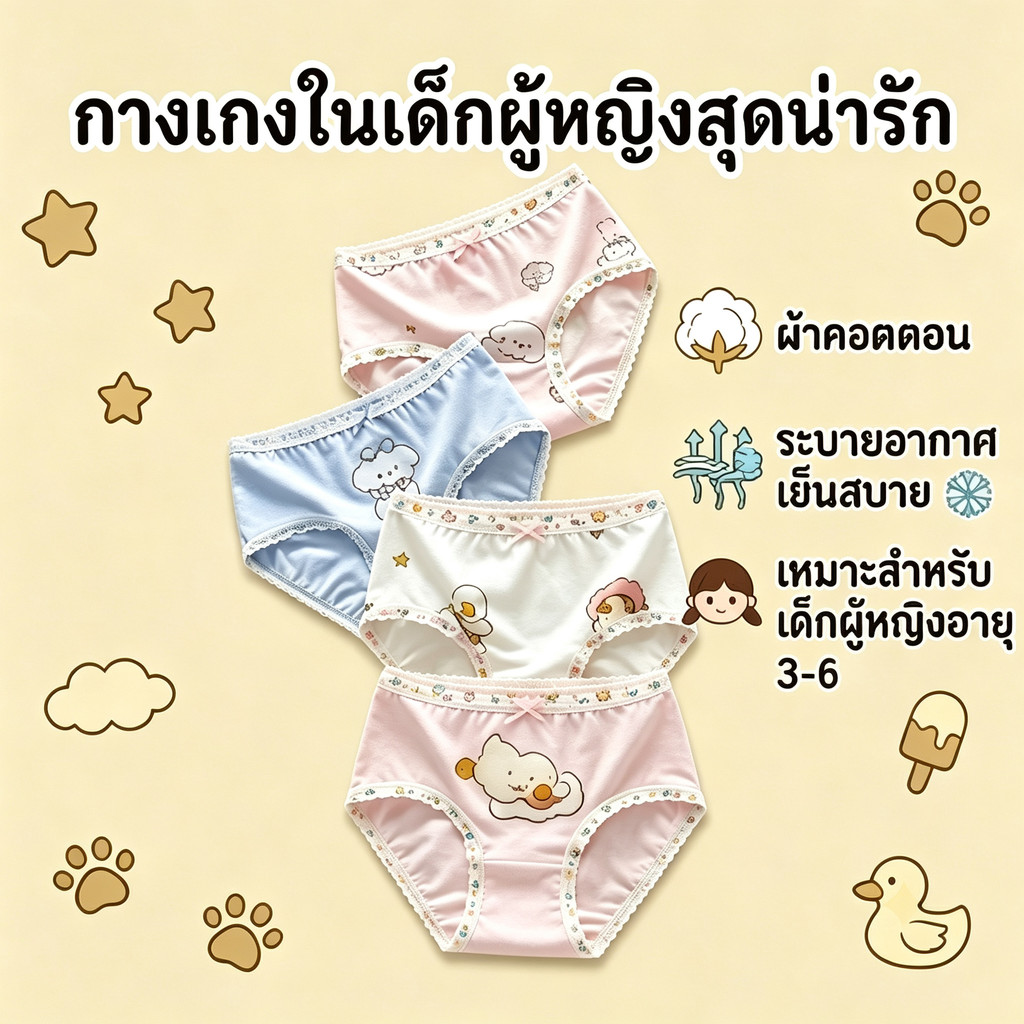 กางเกงในเด็กผู้หญิง รุ่นใหม่ ผ้าฝ้ายแท้ เกรด A ไม่อึดท้าย สำหรับเด็กผู้หญิง