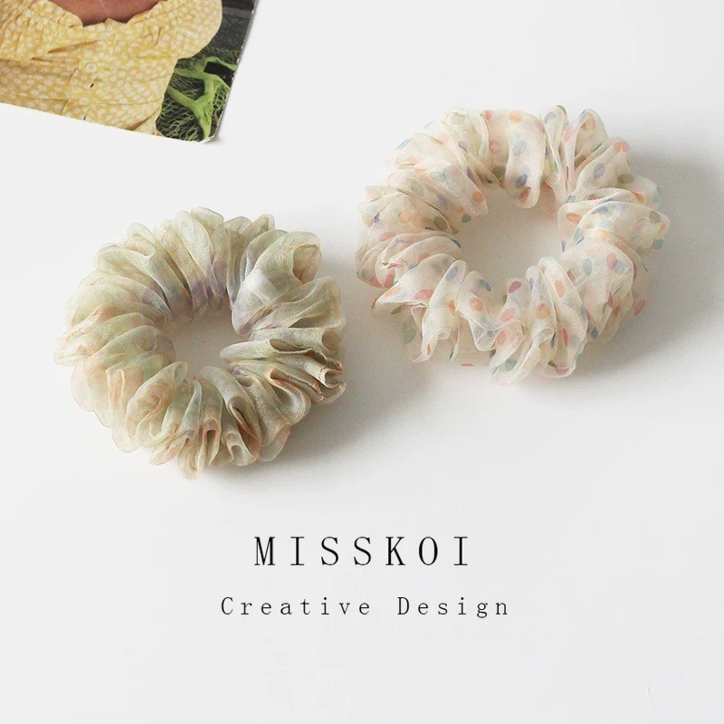 MISSKOI เกาหลีสีเขียวอ่อน Smudged Organza Scrunchy Hair Tie สดอ่อนโยนบรรยากาศผม Tie Niche
