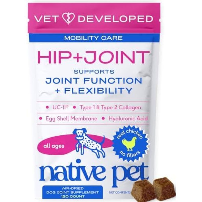 สุนัขเสริมสะโพกและข้อต่อ Native Pet - แป้งพร้อมคอลลาเจน UC-II และ HMB - รองรับข้อต่อสุนัขพันธุ์อาวุโ