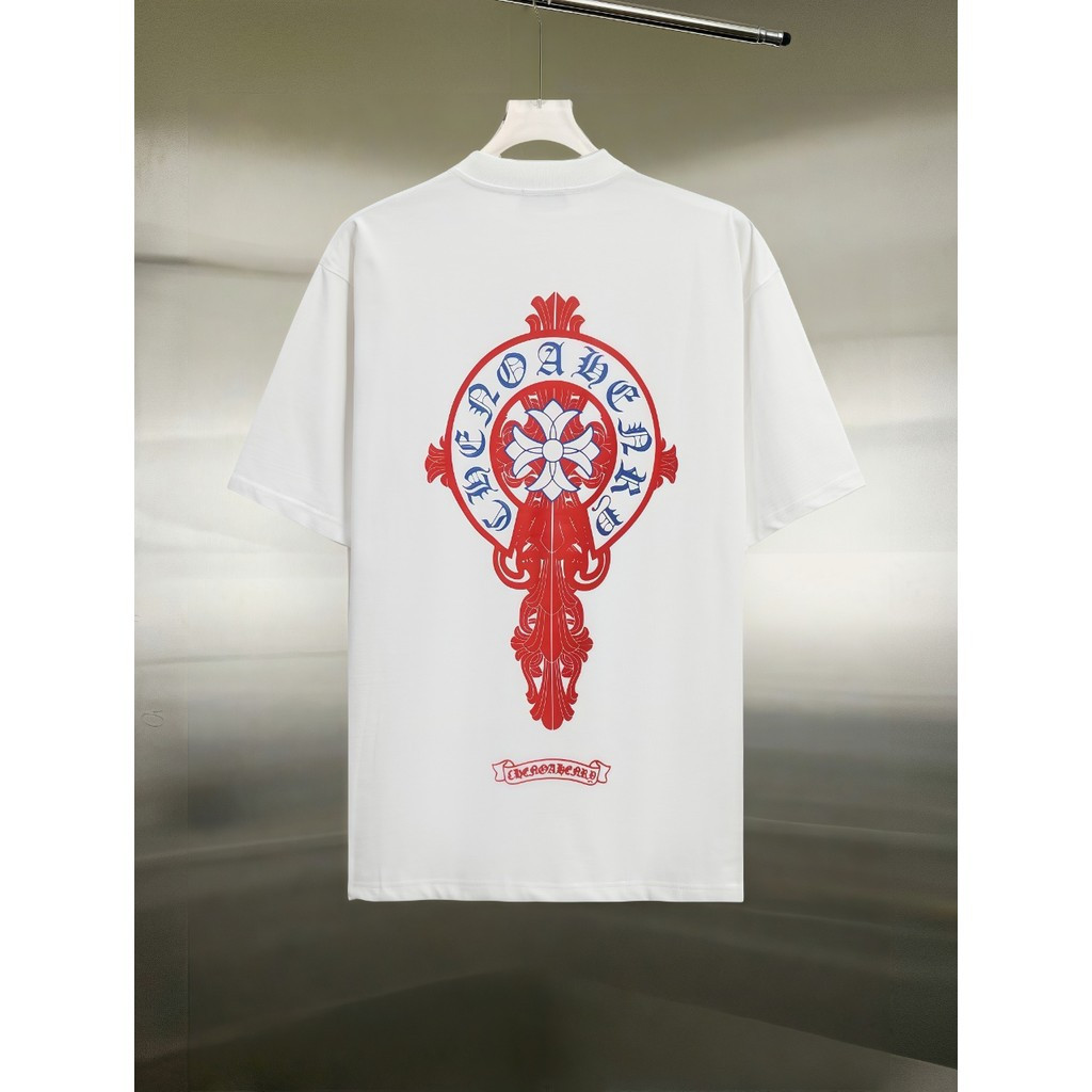 Chrome Hearts/Chrome Hearts ผู้ชายผู้หญิงเสื้อยืดพิมพ์เสื้อยืดหลวมเสื้อยืดแบรนด์ร่วม PWKI