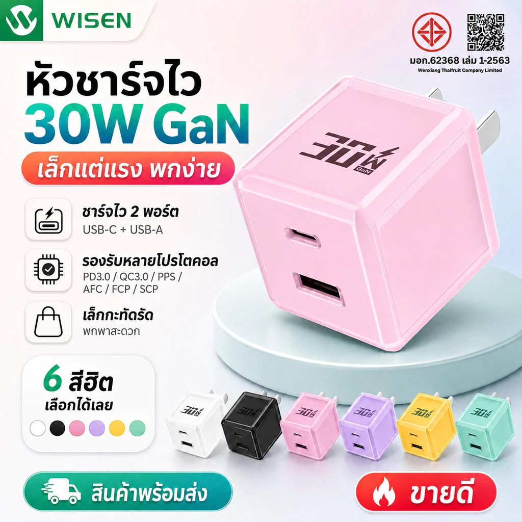 ที่ชาร์จเร็ว GaN 30W PD 1USB + 1Type-c เครื่องชาร์จเร็ว ชาร์จพร้อมกัน 2 พอร์ต ขนาดเล็ก พกพาสะดวก