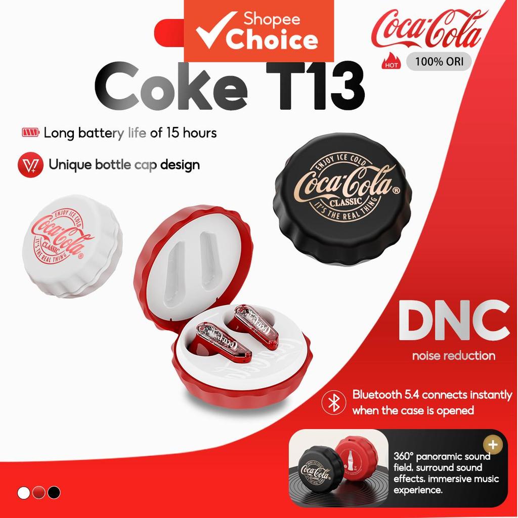 Coca-Cola T13 หูฟังหูฟังTWSหูฟังบลูทูธ 13 มม.Dual-In-Ear ENC Cancel 5.4 15Hเวลาเล่นTouch Type-C Fastชุดหูฟังเพลง