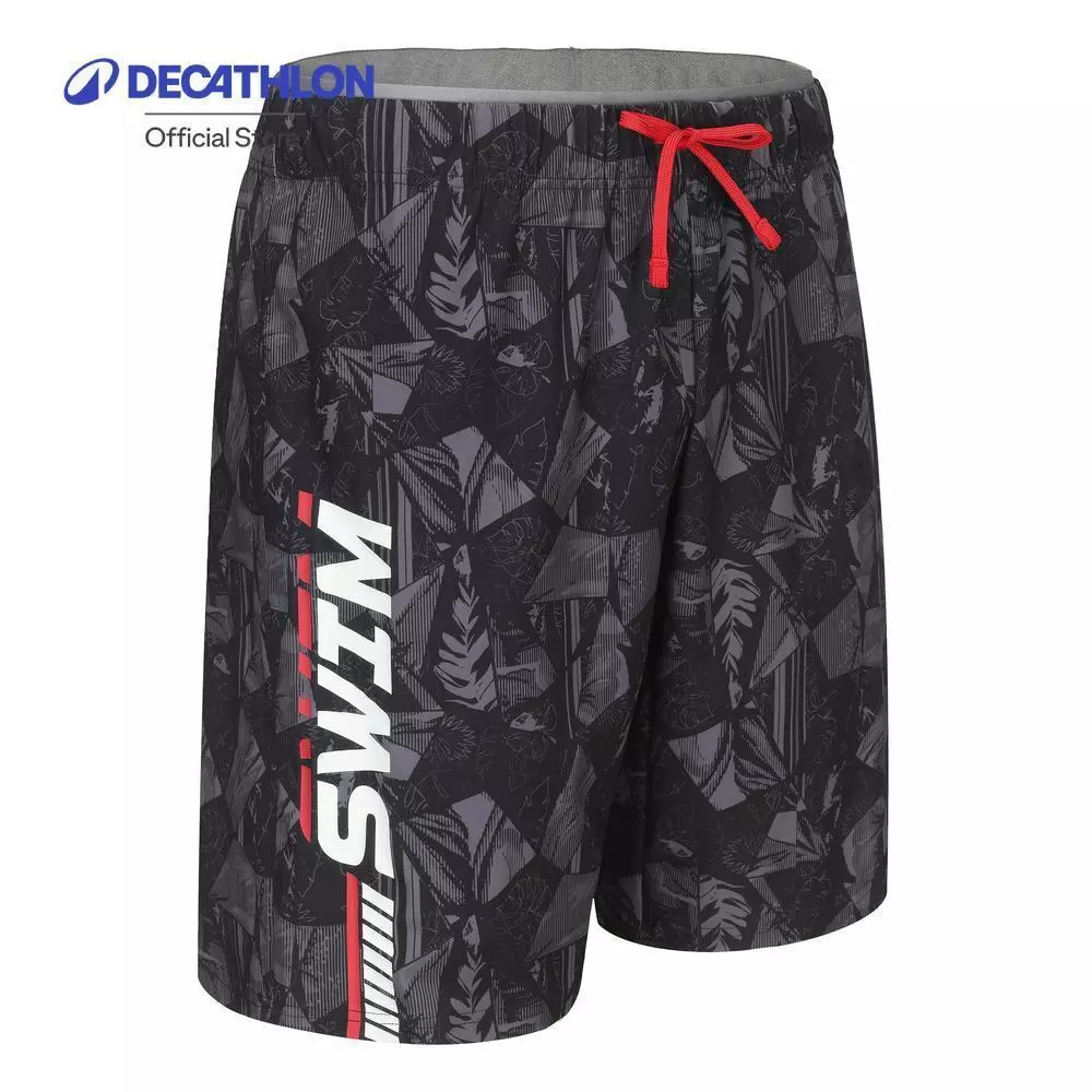 Decathlon Men’S 100 Long Swimshorts กางเกงว่ายน้ำขาสั้นทรงยาวเหนือเข่าสำหรับผู้ชาย รุ่น 100 - Black