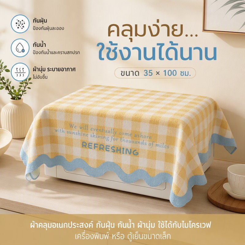 ผ้าคลุมกันฝุ่น กันน้ำ คลุมไมโครเวฟ คลุมเครื่องพิมพ์ คลุมตู้เย็น ผ้ากำมะหยี่นุ่ม ระบายอากาศ