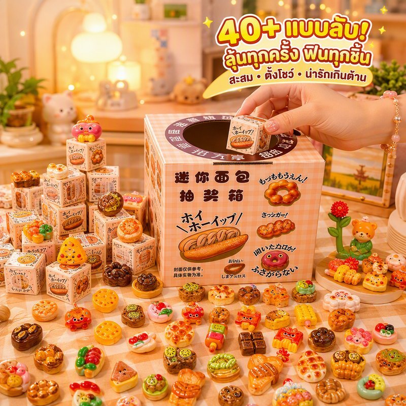 กล่องสุ่มมินิขนมปัง ของเล่นจำลองอาหาร เรซิ่น 40 แบบ ของสะสม บ้านตุ๊กตา ชุดกล่องใหญ่ กล่องเล็ก