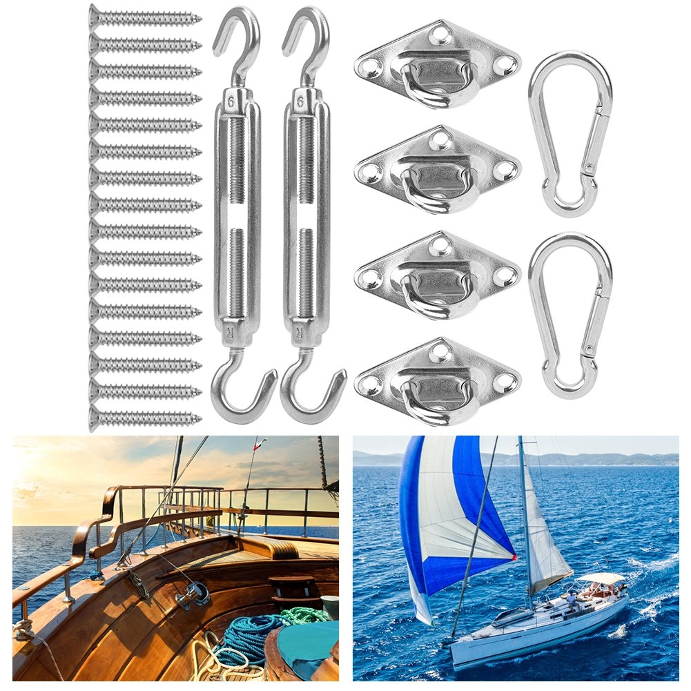สแตนเลส Shade Sail ชุดฮาร์ดแวร์ Rhombus ประตูหัวเข็มขัดและกันสาด Hook ชุดสําหรับแขวนบังแดด Sails สี่