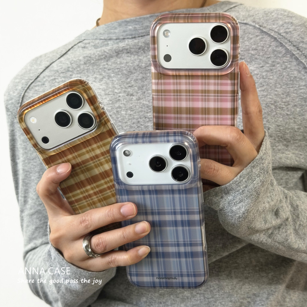 ฤดูใบไม้ร่วงสไตล์เกาหลีRetro College Checkered FrostedกันกระแทกสําหรับiPhone 17 17Pro 17Promax 16 16Pro 16Promax 15 15Pro 15Promax 18Pro 18Promax