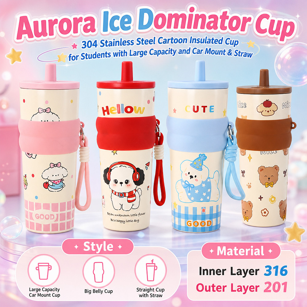 แก้วเก็บความเย็น 710ml สแตนเลส 316 ลายการ์ตูนน่ารัก มีหลอด พกพาสะดวก สำหรับผู้หญิง ใช้ในรถได้