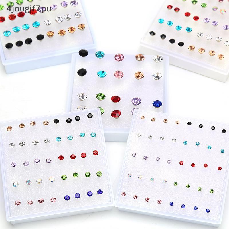 ชุดเครื่องประดับ jou 10คู่/20คู่ต่างหูคริสตัลพลอยเทียมต่างหูเม็ดเล็กเครื่องประดับ PUW