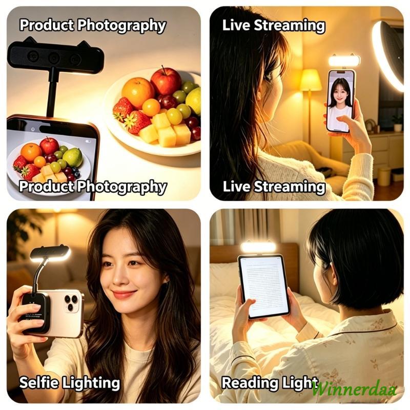 WIN ยืดหยุ่นแขนแม่เหล็ก selfielight สําหรับสมาร์ทโฟน 5 อุณหภูมิสี 2500K ถึง 4500K และ 5 ความสว่าง co