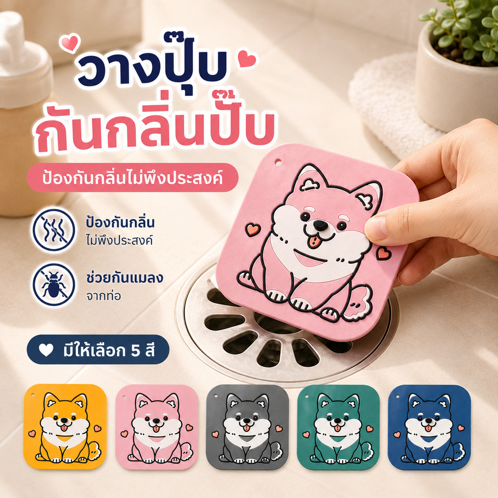 ฝาครอบท่อระบายน้ําชั้นลูกสุนัขการ์ตูนสีน่ารักสามารถช่วยในการป้องกันกลิ่นและแมลงสามารถใช้ได้โดยตรงล้างทําความสะอาดได้5สีเหมาะสําหรับห้องน้ําอ่างล้างแ