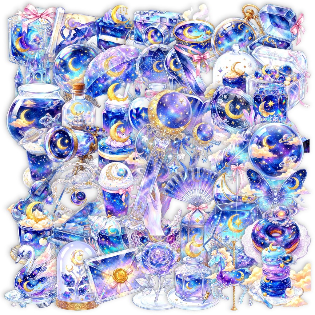 50 ชิ้น Blue‐ สีม่วง Starry Sky คริสตัล Dreamy สติกเกอร์, ยุโรปความงามกันน้ํา Decals สําหรับแล็ปท็อปขวดน้ํา DIY ความงามตกแต่ง