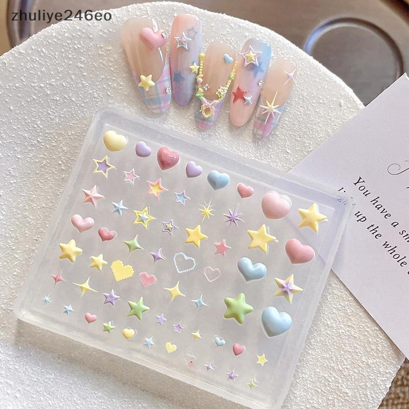 Zhuliye246eo] 3D Star Pentagram Heart แม่พิมพ์ซิลิโคนเล็บสําหรับ DIY การออกแบบเล็บยืดหยุ่นนํากลับมาใ