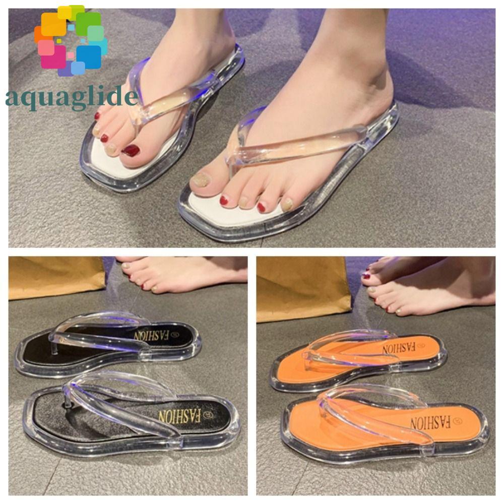 AQUAGLIDE Flip Flops รองเท้าแตะ,โปร่งใส PVC Flats รองเท้า,All Match Beachwear Out Wear Summer Platfo