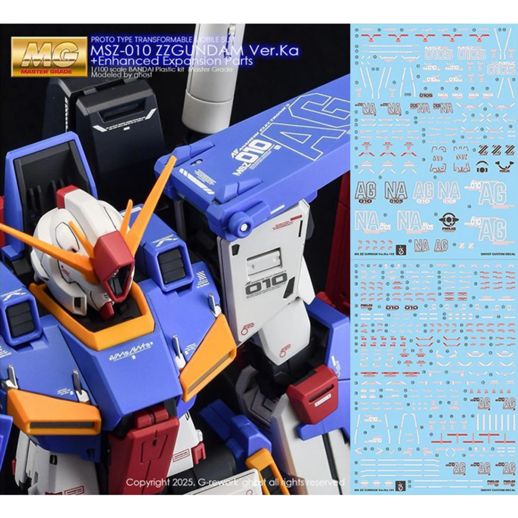 (พร้อมส่ง) ดีคอลน้ำ DECAL [GHOST] MG 1/100 ZZ gundam Ver.KA + Enhanced Expansion สะท้อนแสงแบล็คไลด์ 
