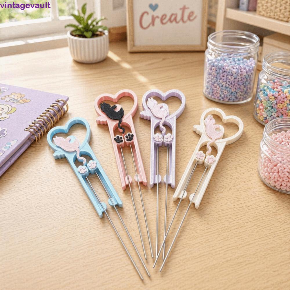 VINTAGEVAULT Perler Bead Placement Pen, Cat สะดวก Fuse Bead Double Needle Tool, DIY Handheld Tool Du