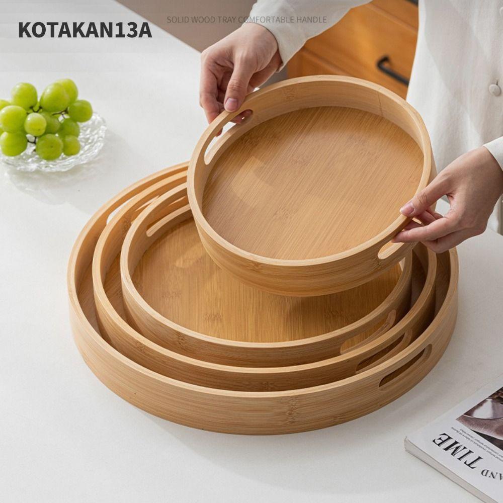 KOTAKAN13A ถาดไม้, ไม้พร้อมที่จับถาดเสิร์ฟ, 25/30/35/40 ซม.รอบขนมพาเลทอาหารเช้าอาหารค่ํา