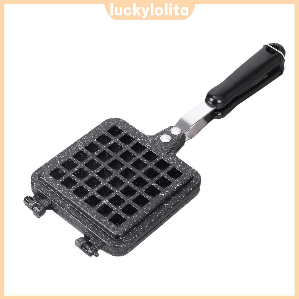⚡24ชม.⚡ เครื่องทําวาฟเฟิลอลูมิเนียมไม่ติด Pan Stovetop Square Grid Waffle Iron พร้อมเข็มกลัดล็อค
