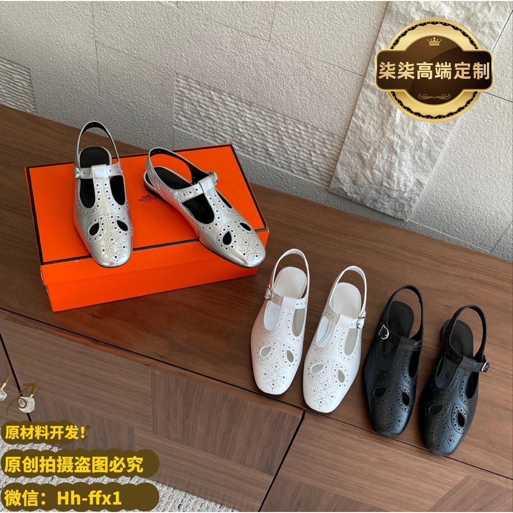Luxury First Choice Hermes Hermes kamilla Series Mary Jane Slingback รองเท้าแตะ Mary Jane Block Heel
