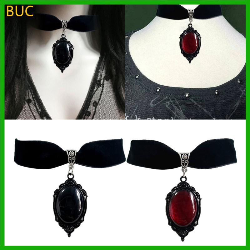 BUC กํามะหยี่สีดําคอ Gothic Victorian สีดํานูนคริสตัลสร้อยคอแฟชั่นผู้หญิงของขวัญ Pagan Witchcraft เค