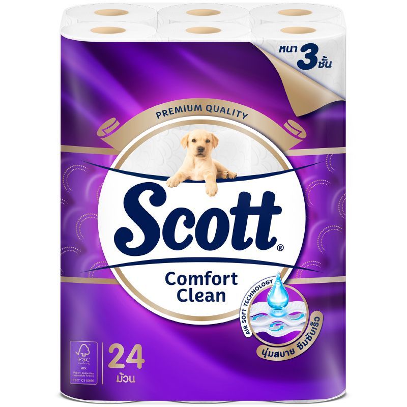 สก๊อตต์คอมฟอร์ทคลีนกระดาษชำระหนา 3ชั้น แพค 24ม้วน Scott Comfort Clean Toilet Tissue 3ply 24Roll [8888336043920 ]