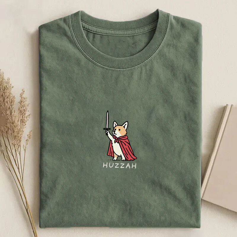 Huzzah เสื้อยืด Corgi ยุคกลางตลก