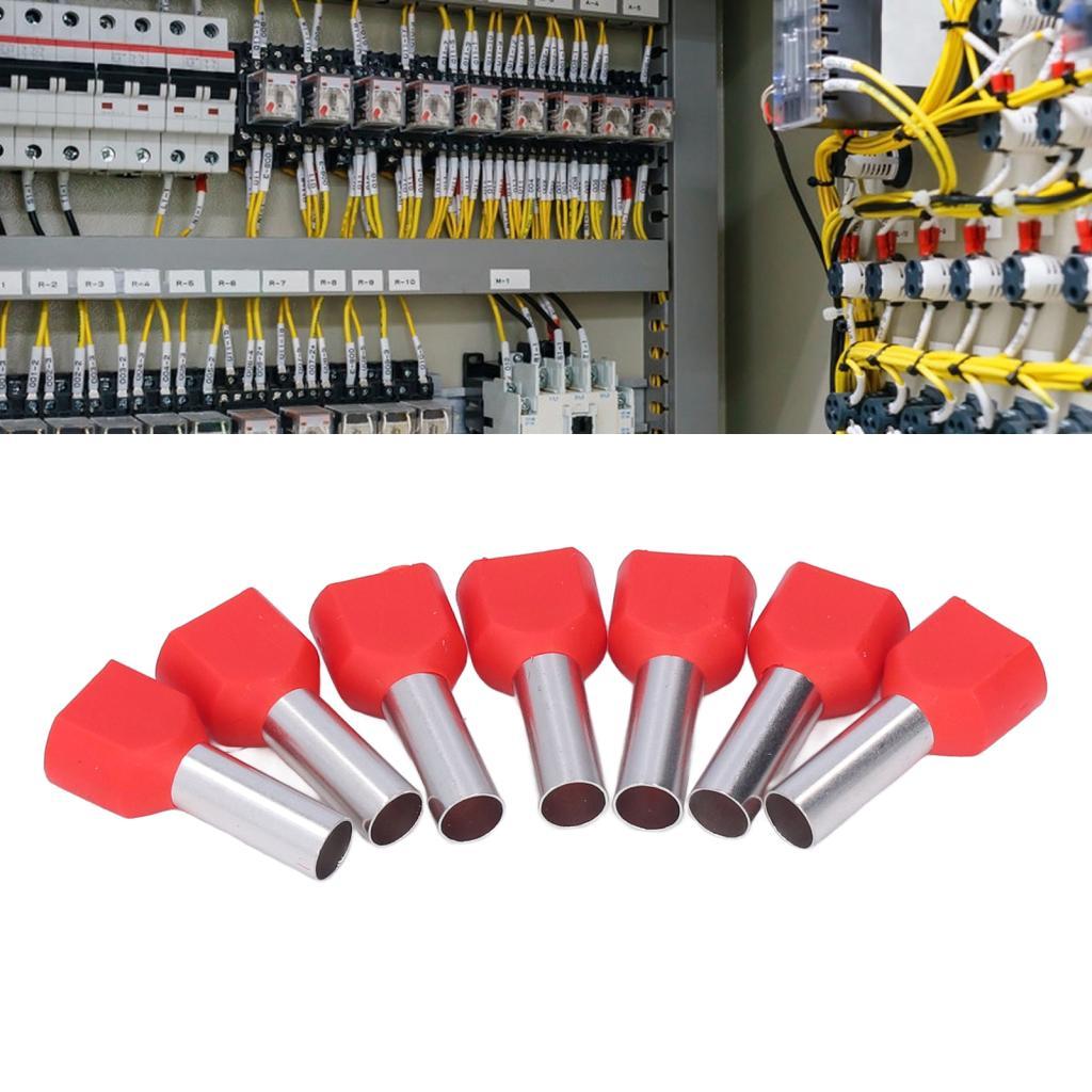 Xixian 100Pcs TE6014 สีแดงฉนวน Ferrule CRIMP เทอร์มินัล AWG 10 TWIN สายไฟขั้วต่อปลายสายสำหรับ DIN Ra