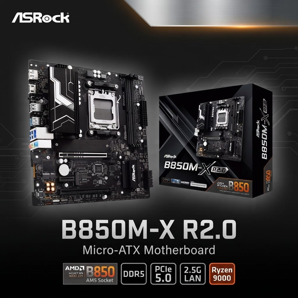 ASRock B850M-X R2.0 AM5 mATX Motherboard Ryzen 9000 DDR5 PCIe 5.0 2.5G LAN