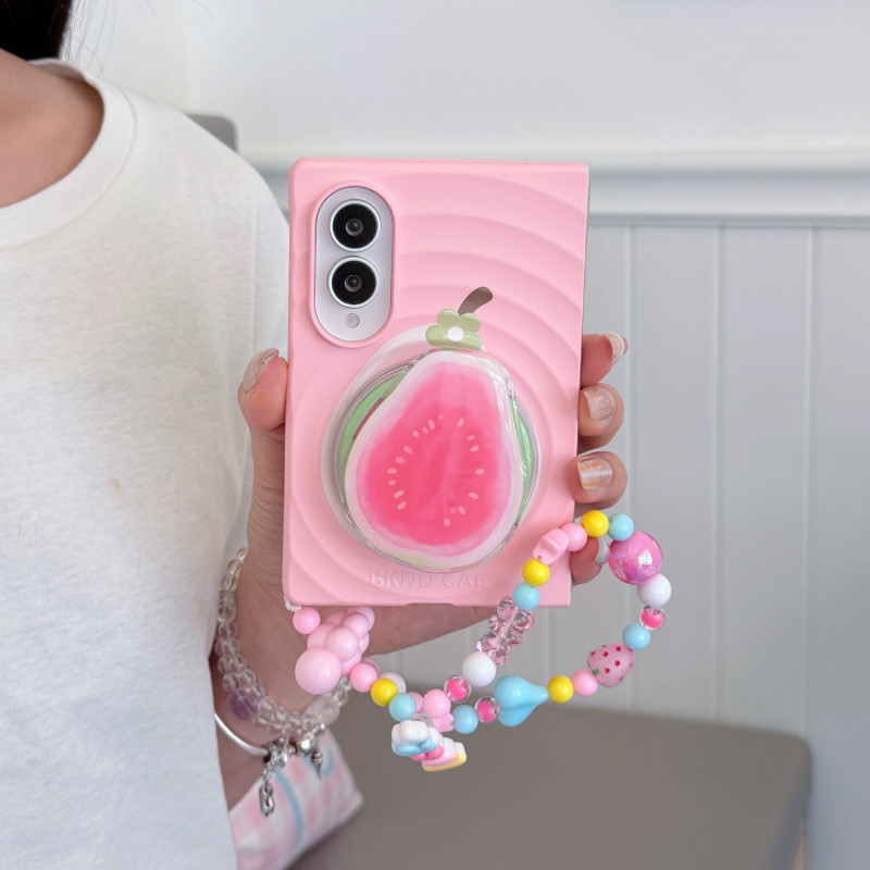 Ins เกาหลีสีชมพู Ripples แม่เหล็กกรณี Guava Bracket Chain สําหรับ Samsung Galaxy Z พับ 8 กว้าง ZFold