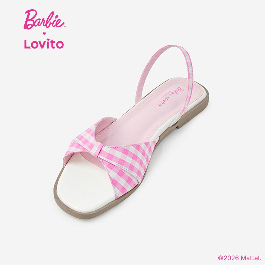 Barbie™ X Lovito รองเท้าแตะส้นแบนสีชมพูสไตล์เกาหลี สำหรับผู้หญิง LBL5AD039