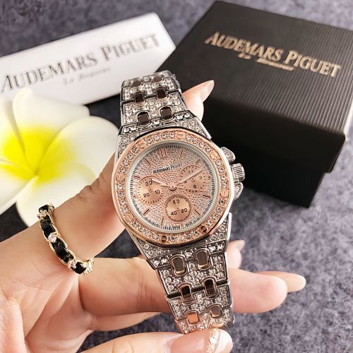 AP Diamond encrusted แหวนด้านนอกนาฬิกาข้อมือผู้หญิงแฟชั่น