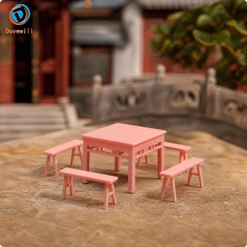 [Jzvphq] 1/64 Scale Table and Stool Set Square Top Sturdy 1/64 Scale Furniture Model