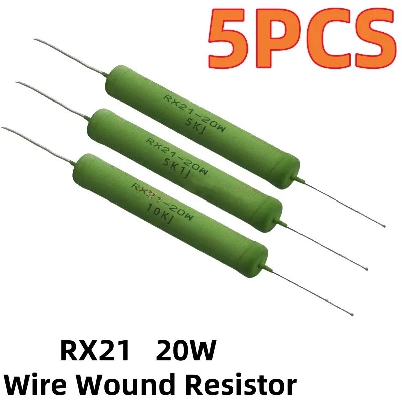 5PCS RX21 20W ตัวต้านทานแผลลวด 5% 1R 10R 47R 51R 68R 100R 200R 470R 1K 10K 22K 25K 33K 39K 43K 47K 5