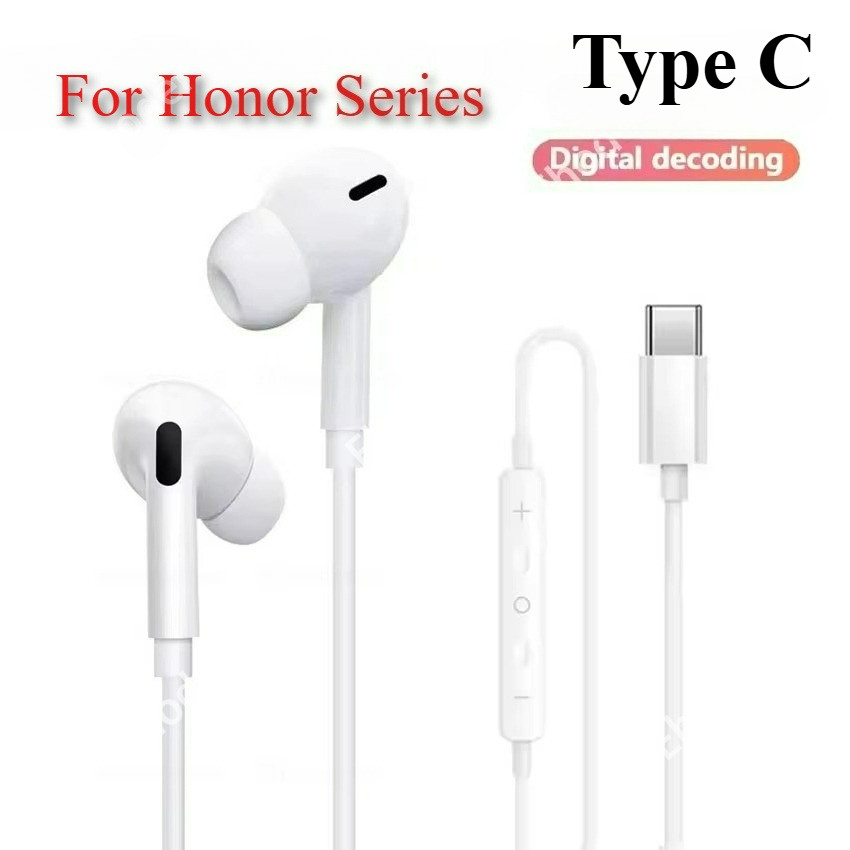 USB ประเภท C หูฟังหูฟังแบบมีสายหูฟังไมโครโฟนไฮไฟสเตอริโอสําหรับ Honor X9D X8D X9C สมาร์ท X9B X9A In-