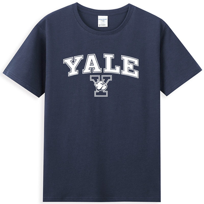 ขายร้อน Yale Yale University T-Shirt เสื้อวัฒนธรรม Class Uniform ของที่ระลึกคอกลมผ้าฝ้ายแท้แขนสั้นคู