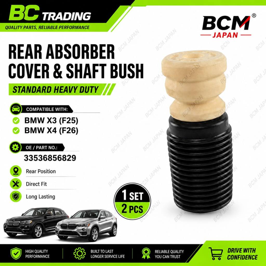 BMW X3 F25 X4 F26 ฝาครอบโช้คอัพหลังและบูชเพลา 1PC OE 33536856829 ชุด BCM JAPAN 2 In 1