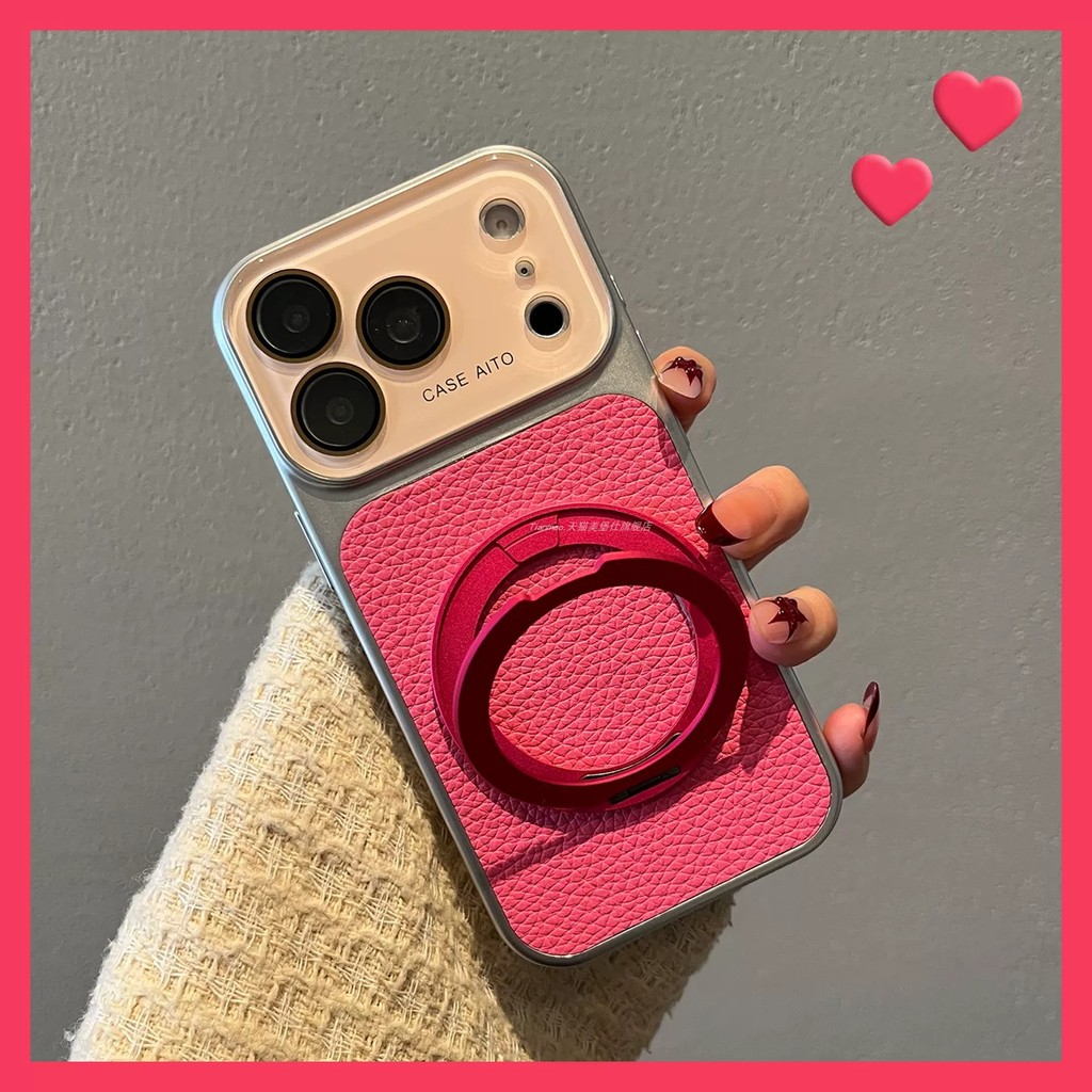 QUMI QUMI Rose ลิ้นจี่สีแดงรูปแบบคริสตัลเลนส์วงเล็บหมุนเหมาะสําหรับ Apple 18promax เคสโทรศัพท์ iPhon